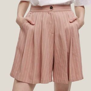 Gentle Herd Striped Print Casual Shorts Culottes Pink Clam Shell Size M